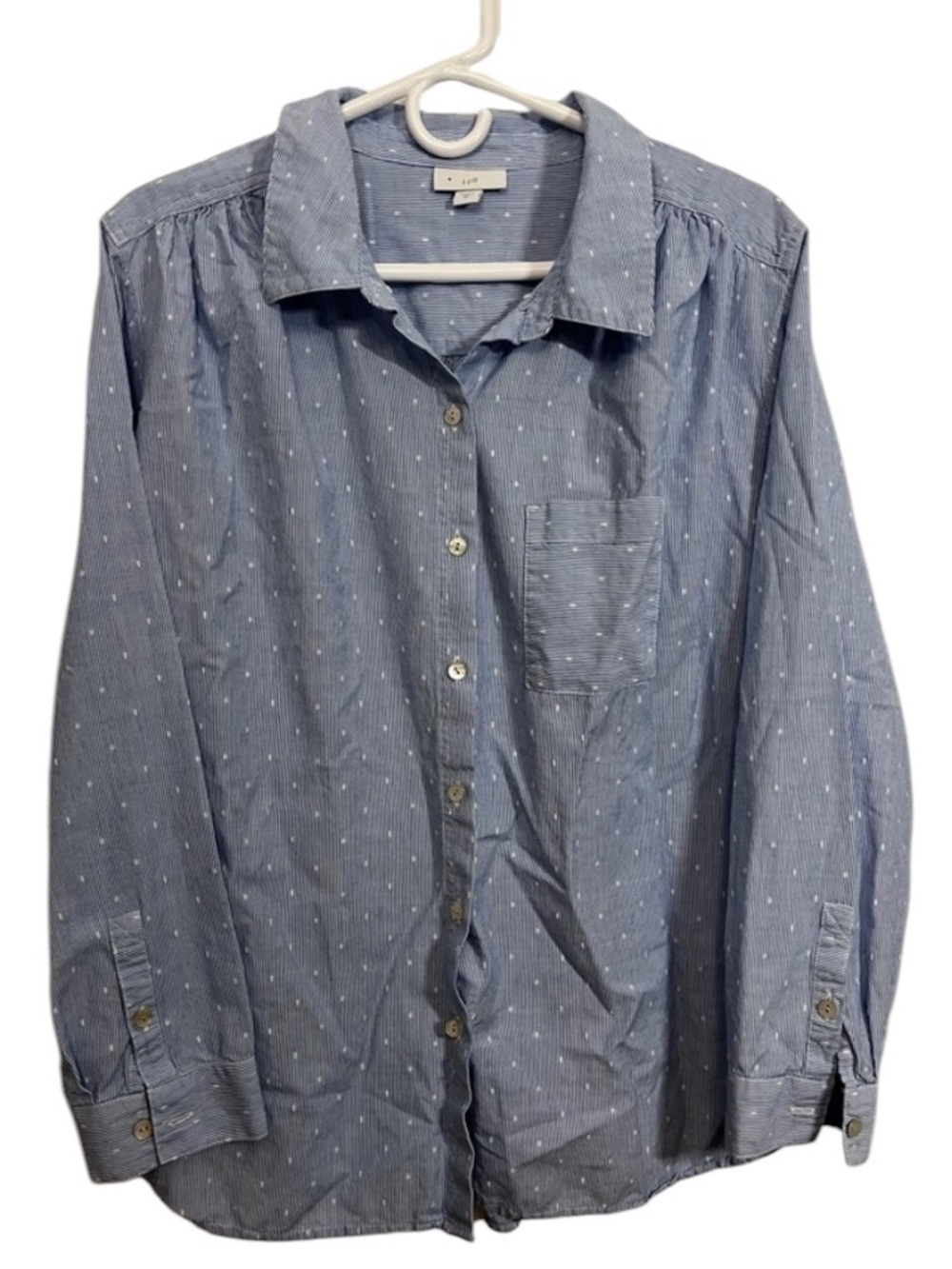 J.Jill Button Down Shirt Women’s XL Blue Mini Dot Stripe Relaxed Classic